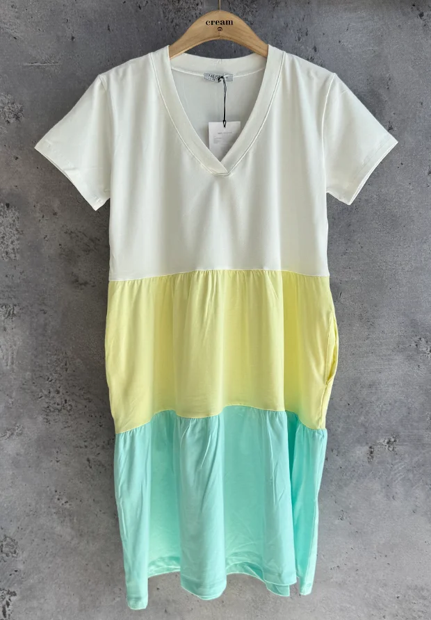  MEGI SUKIENKA W PASY / CYTRYNOWY & AQUA / M4855