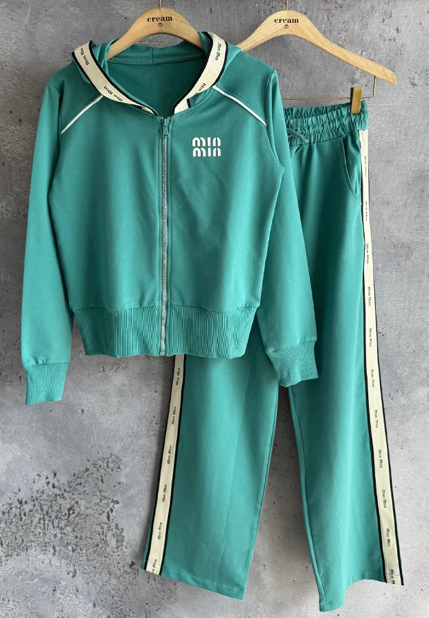 MEGI MORSKO ZIELONY DRES KOMPLET / SPODNIE + BLUZA Z KAPTUREM / T1720