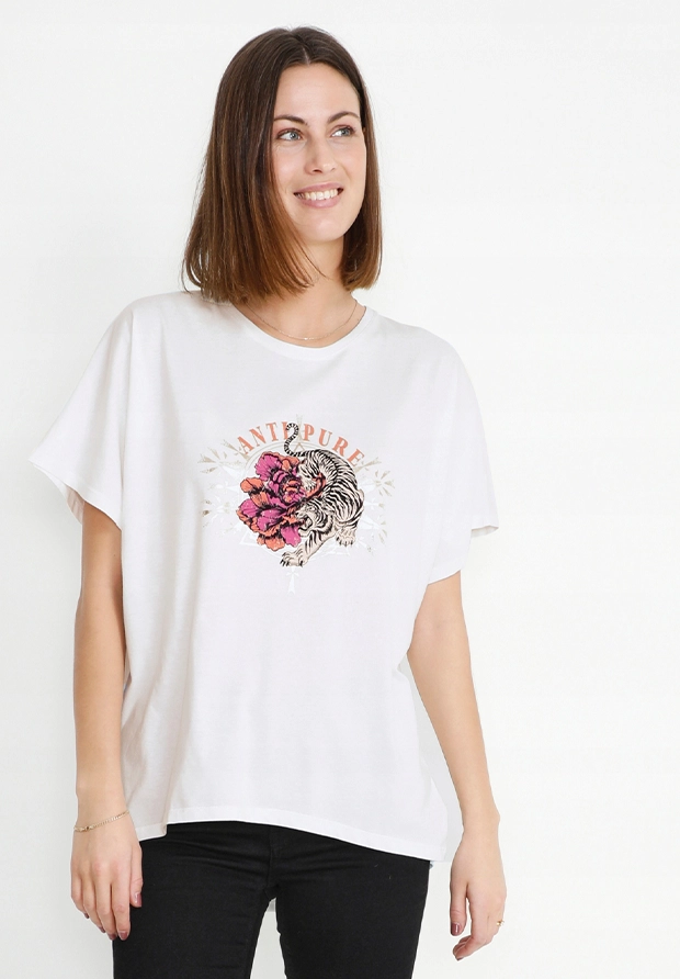 CULTURE BIAŁY BAWEŁNIANY T-SHIRT Z TYGRYSEM / CENA SUGEROWANA 170 PLN 38-M