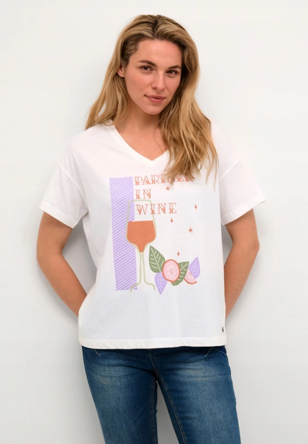 CREAM BIAŁA BLUZKA T-SHIRT Z NADRUKIEM / CENA SUGEROWANA 150 PLN / 38-M