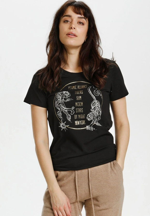 CULTURE CZARNY T-SHIRT / NADRUK W TYGRYSY / CENA SUGEROWANA 171 PLN / 38-M