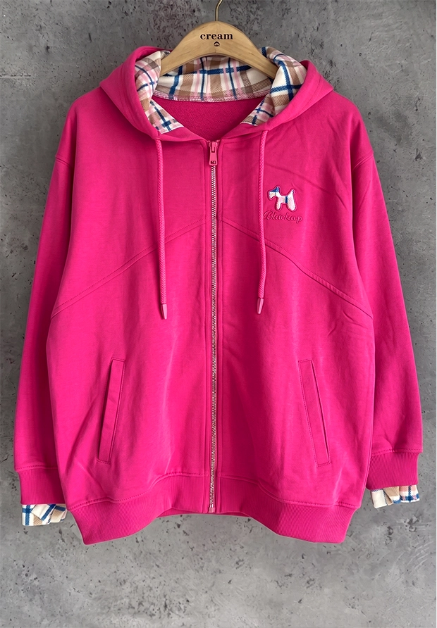 MEGI FUKSJOWA ROZPINANA BLUZA Z KAPTUREM / H2949