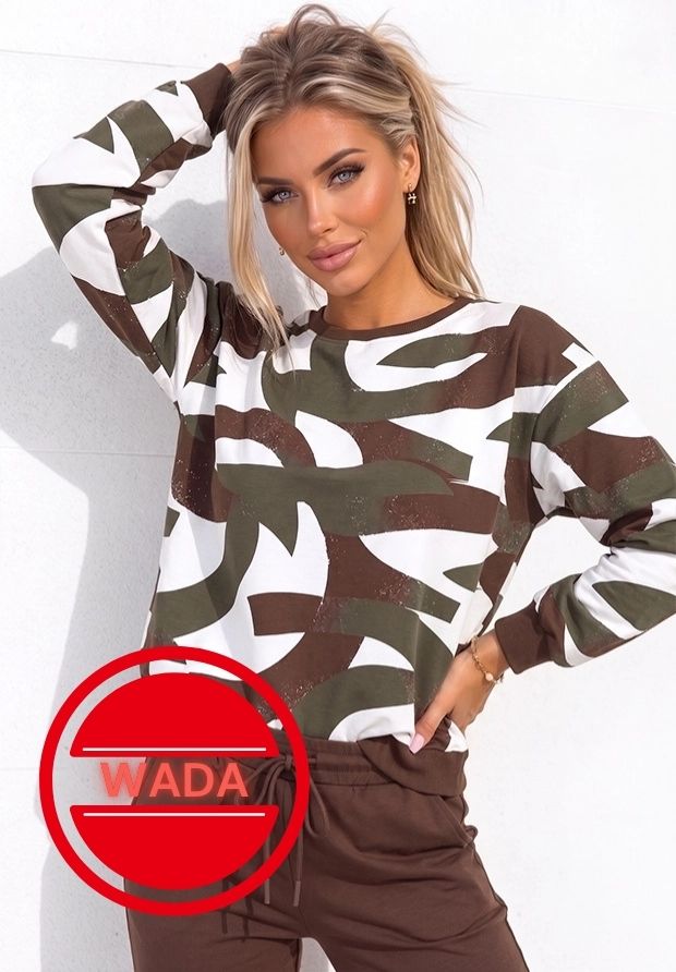 MEGI BIAŁA BLUZA WE WZORY / KHAKI & CZEKOLADOWY BRĄZ / B3361