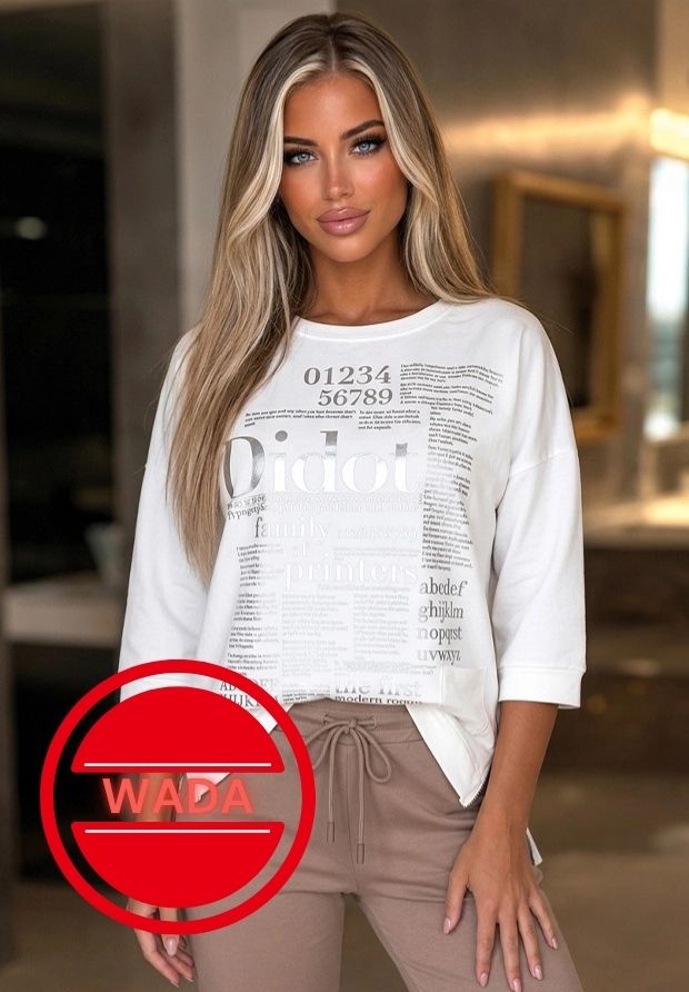 MEGI BIAŁA BLUZA SREBRNY NADRUK / ZAMKI / M2455