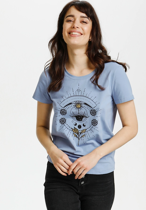 Culture Błękitny T-shirt Bawełniany – Kosmiczny styl i wygoda w jednym / Cena sugerowana 170 PLN