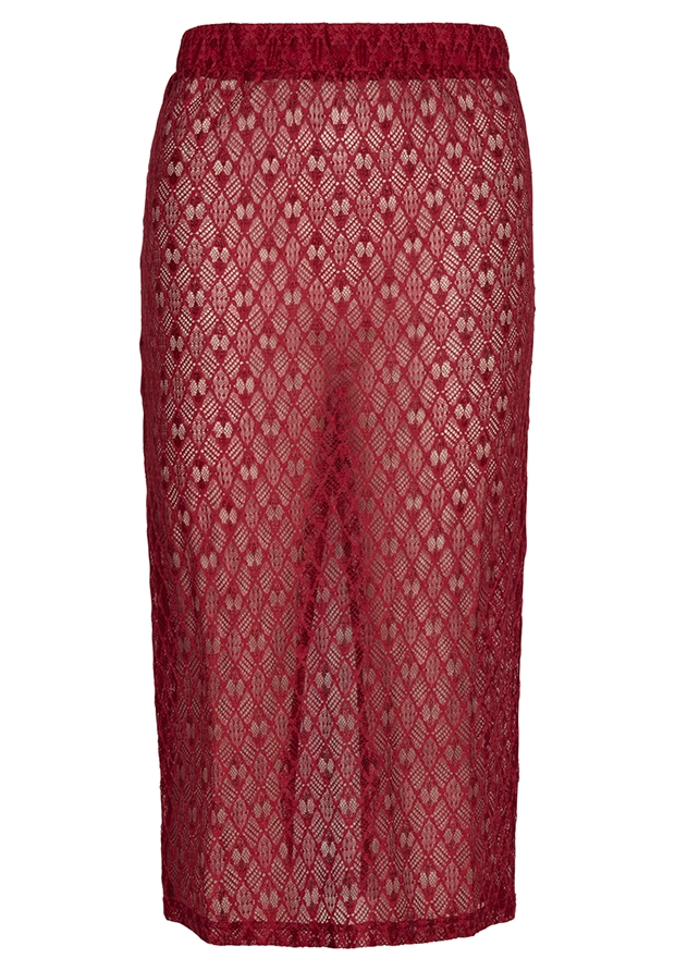 MY ESSENTIAL WARDROBE Bordowa Koronkowa Spódnica ViolaMW – Zmysłowa elegancja w skandynawskim stylu / sugerowana cena 300 PLN