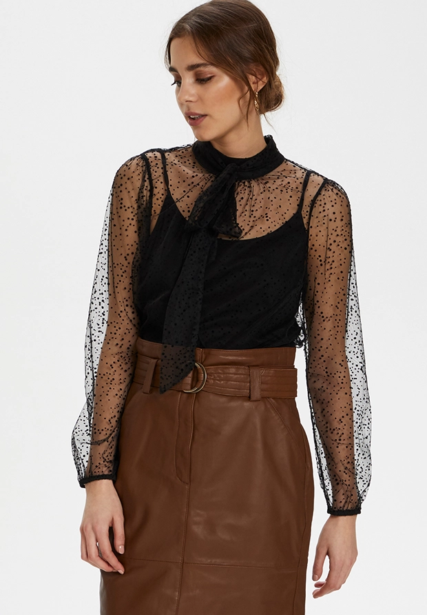 CREAM Czarna Transparentna Bluzka w Kropki – Zmysłowa Elegancja z Klasą / 10607377