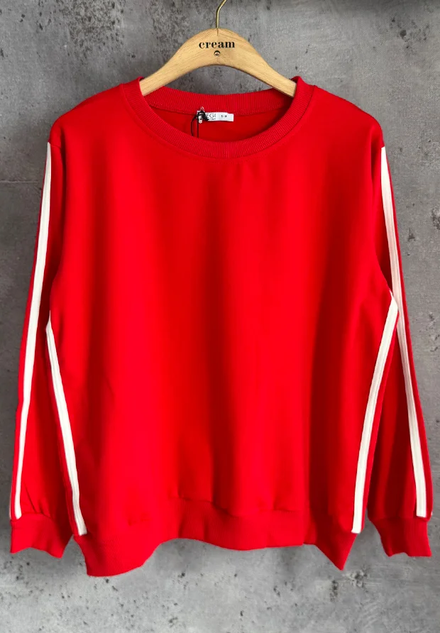 MEGI CZERWONA BLUZA Z BIAŁYMI LAMPASAMI / B3376