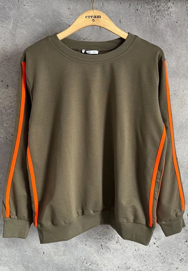 MEGI KHAKI BLUZA Z POMARAŃCZOWYMI LAMPASAMI / B3376