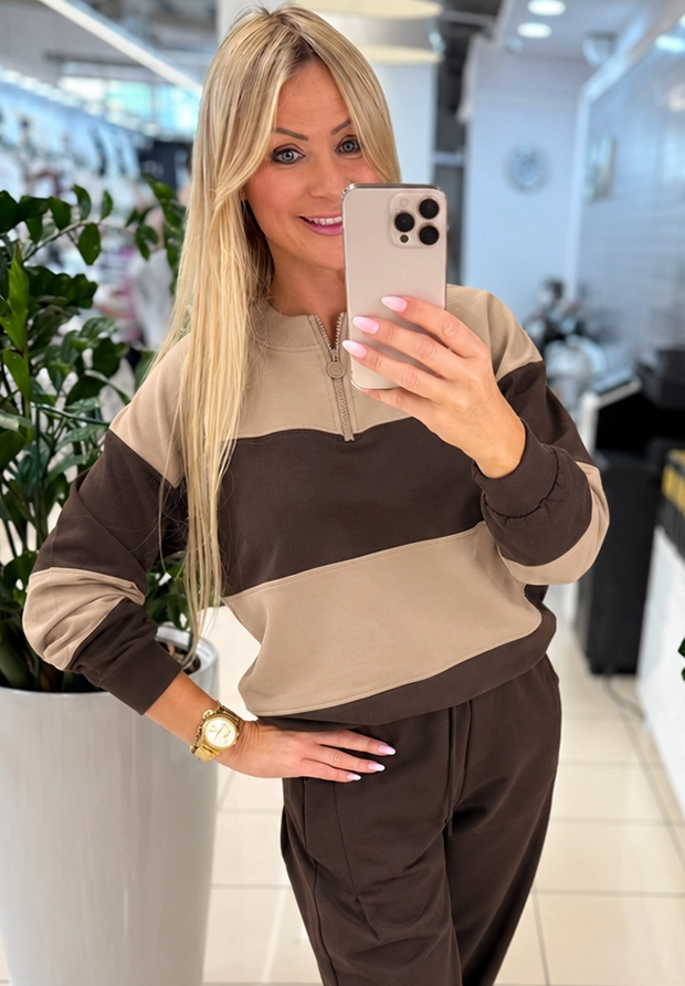 MEGI BLUZA W PASY / CAPPUCCINO & CIEMNY BRĄZ / B3418
