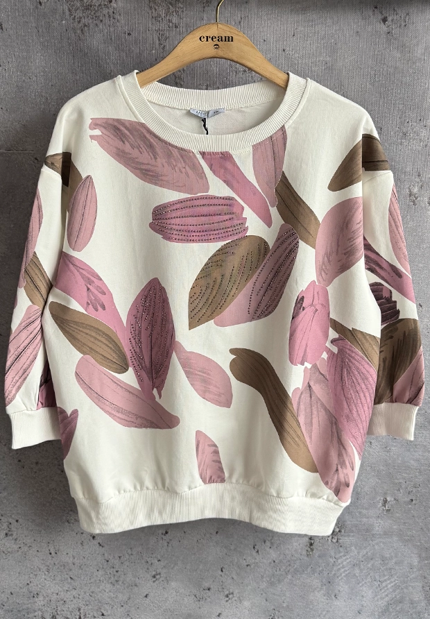 MEGI BIAŁA BLUZA W LIŚCIE / PUDROWY RÓŻ & CAPPUCCINO & PUDROWY WRZOS / B2586