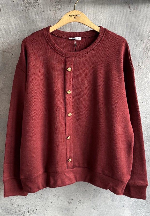 MEGI BORDOWA SWETERKOWA BLUZA / SWETER ZE ZŁOTYMI GUZICZKAMI / B2474