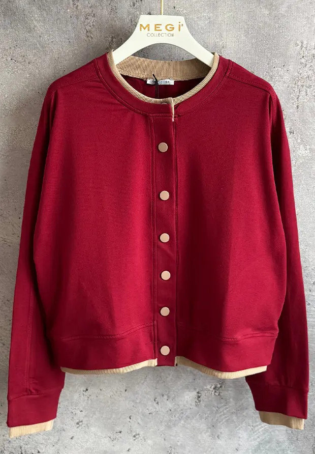 MEGI WIŚNIOWA ROZPINANA BLUZA / CAPPUCCINO ŚCIĄGACZE / H3455